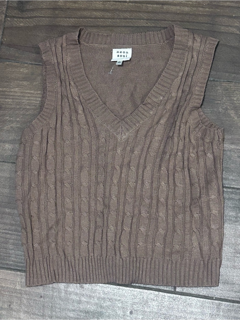 Neon Soul Brown Cable Knit V-Neck Sweater Vest